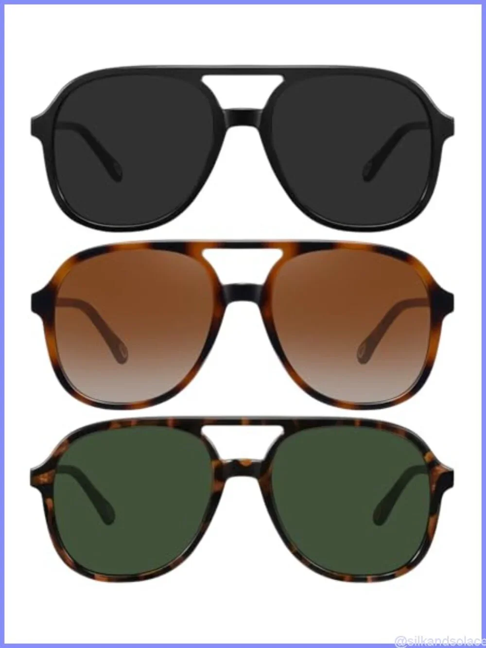 Oversized Retro Square Aviator Sunglasses UV400 3-Pack